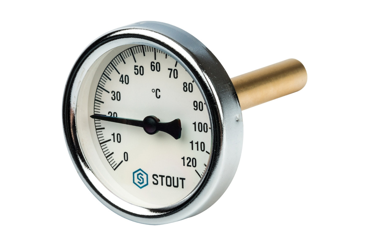 STOUT Термометр биметаллический с погружной гильзой .Корпус Ø 63 мм, гильза 75 мм 1/2",120*С