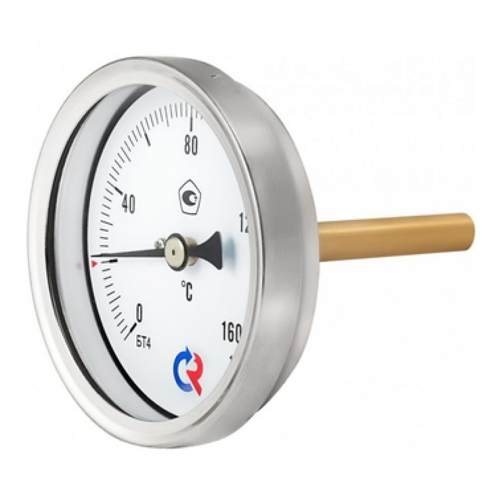 Термометр биметаллический тип БТ-52.211. 0..+160°C, 100 мм, L=64мм, G1/2" (радиал), кл.1,5, Росма 00